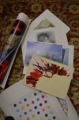A quantity of unframed prints.