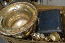A plated twin handled wine cooler and other items.
