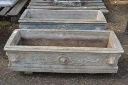 A good pair of reconstituted stone rectangular garden troughs.