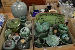 A quantity of green glaze pottery items and other collectables to include a large green crackle