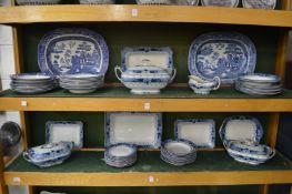 A quantity of blue and white china.