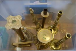 Brass candlesticks etc.