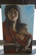 Mother and child, oil on canvas, unframed.