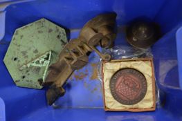 Miscellaneous collectables to include a sun dial, an early lock etc.