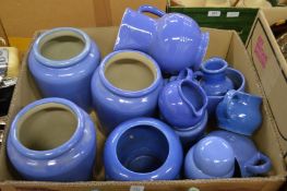 Blue pottery vases and jugs.