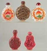 A COLLECTION OF FIVE CHINESE SNUFF BOTTLES, various sizes, (5).
