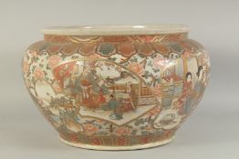 A LARGE JAPANESE SATSUMA JARDINIERE, painted with panels of figures and landscapes with fine gilt