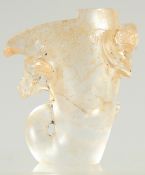 A GLASS LIBATION CUP, with relief chilong, 9cm high.