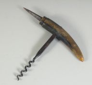 A HORN MOUNTED CORKSCREW.