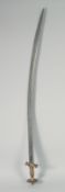 A FINE 19TH CENTURY MUGHAL INDIAN GOLD INLAID STEEL HILTED TULWAR, 93cm long.