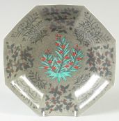 A LARGE DECORATIVE JAPANESE OCTAGONAL PORCELAIN BOWL, with sprays of flora, in original box, bowl