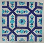 A FINE 18TH-19TH CENTURY INDIAN MULTAN GLAZED POTTERY TILE, 28cm square.