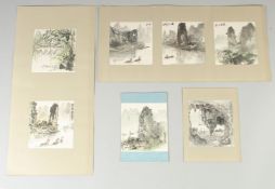 A COLLECTION OF SMALL CHINESE WATERCOLOUR PAINTINGS, depicting various landscapes, (qty).