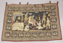 A THAI / BURMESE SEQUIN EMBROIDERED WALL HANGING.