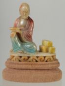 A CHINESE REPUBLIC PERIOD SOAPSTONE LUOHAN FIGURE AND STAND, figure 10cm high.