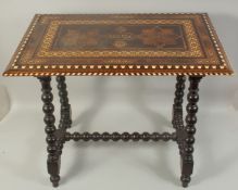 A FINE EARLY 20TH CENTURY HISPANO-MORESQUE MARQUETRY BONE AND EXOTIC WOOD INLAID RECTANGULAR