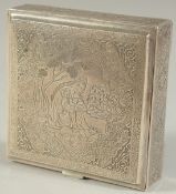 A FINE PERSIAN SILVER BOX SIGNED BY LAHIJI, 8cm square.