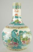 A CHINESE FAMILLE VERTE PORCELAIN BOTTLE VASE, painted with landscape scene, 33cm high.