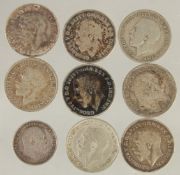 A BAG OF NINE SILVER MAUNDY COINS.