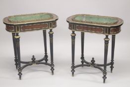 A PAIR OF 19TH CENTURY FRENCH AMBOYIA, EBONY , MOTHER OF PEARL AND ORMOLU JARDINERES of