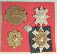 FOUR SILVER AND BRONZE BADGES, WATERLOO, EGYPT 42, PENINSULA AND THREE OTHERS.