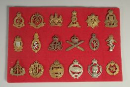 A COLLECTION OF 18 MILITARY BADGES INCLUDING MILITARY P O W , TANK CORPS, CEAR NAUGHT, ROYAL CORPS