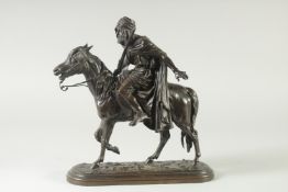 ISIDORE JULES BONHEUR (1827 - 1901) FRENCH. A RARE BRONZE GROUP, AN ARAB MAN HOLDING A GUN RIDING