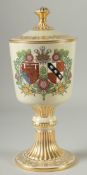 A SPODE COMMEMORATIVE PORCELAIN GOBLET AND COVER. The wedding of Charles, Prince of Wales & Lady