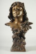 V. BONANY. PARIS 1900. A GOOD BRONZE BUST OF REVE. Signed. 22ins high.