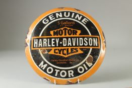 A CIRCULAR ENAMEL SIGN 'HARLEY DAVIDSON' 11.5ins diameter.