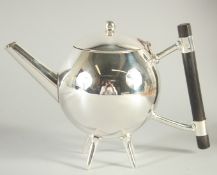 A CHRISTOPHER DRESSER DESIGN SILVER PLATED GLOBULAR SHAPE TEA POT.