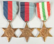THREE UNNAMED 1939 - 1945 STARS.