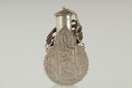 A SMALL ISLAMIC PLATED POWDER HORN. 4ins long