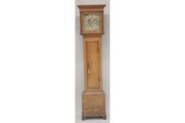 AN 18TH CENTURY OAK LONGCASE CLOCK with eight day movement, square brass dial, the silvered