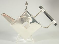 A CHRISTOPHER DRESSER DESIGN SILVER PLATED DIAMOND SHAPE TEA POT.