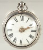 A GEORGE III SILVER VERGE POCKET WATCH by W. A. BAKER, Horsham. No. 702374, in an outer case.