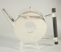 A CHRISTOPHER DRESSER DESIGN SILVER PLATED POLO MINT SHAPE TEA POT.