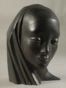 KARL HAGENAUER WEIN. A BRONZE MASK. 9.5ins . Signed. Bears label Mordant, Bruxelles.