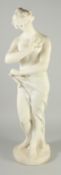 A GOOD LARGE CLASSICAL REVIVAL CARVED WHITE MARBLE STANDING FEMALE SEMI-NUDE her hair in a bun, arms