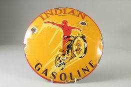 A CIRCULAR ENAMEL SIGN' INDIAN GASOLINE'. 11.5ins diameter.