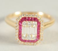 AN 18CT YELLOW GOLD, RUBY AND DIAMOND ART DECO STYLE RING.