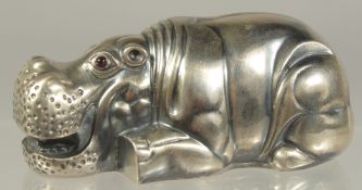 A GOOD RUSSIAN SILVER HIPPO 3ins long.