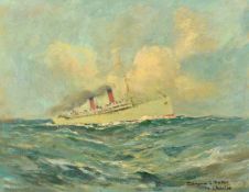 Edmund George Fuller (1858-1944), study of a steam ship at sea, oil on board, signed and