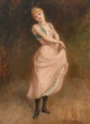 Arthur Howes Weigall (late 19th Century), an elegant female figure in a pink dress, oil on board,