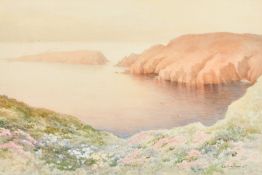 Ethel Sophia Cheeswright (1874-1977) British, A coastal scene with wildflowers, watercolour, signed,