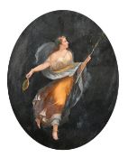 Italian School 19th Century, A pair of oval Maenads, standing holding objects, oval oils onboard,