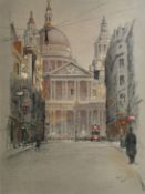 Cecil Aldin, 'Westminster Abbey' and 'St Paul's', two pencil signed colour prints, plate size 15.75