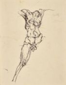 Attributed to Robert Colquhoun (1914-1962), an ink study of a male figure, signed, 12.5