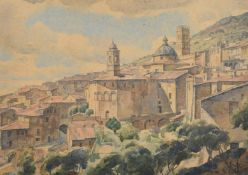 James Walker Tucker (1898-1972), a view of Assisi, watercolour, signed, 9.5