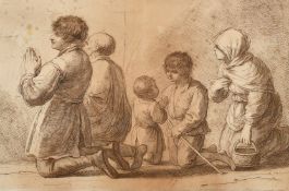 Bartolozzi after Barbieri, an engraving of a praying family, plate size 11